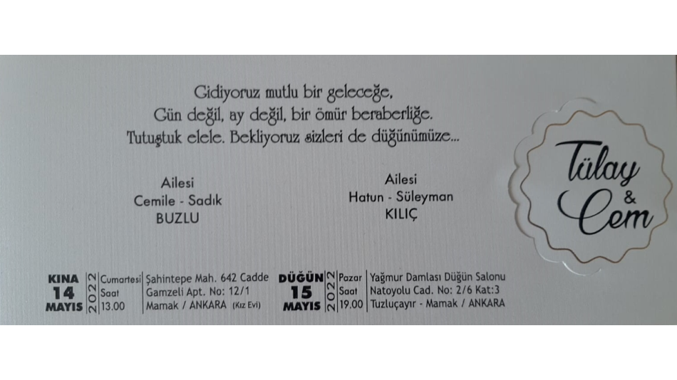 PİROĞGİL'in Hatun & Süleyman KILIÇ'ın Oğlu Cem'in 15 MAYIS 2022 PAZAR Günü Düğünü Vardır.
